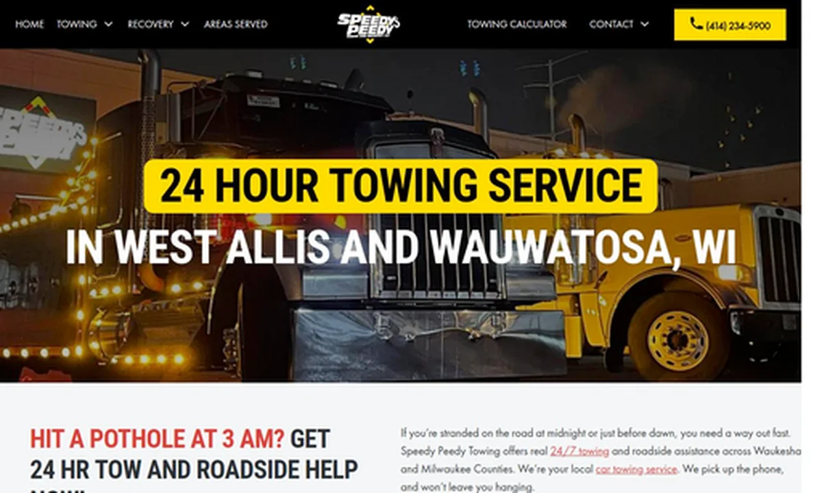 Speedy Peedy Towing service landing page